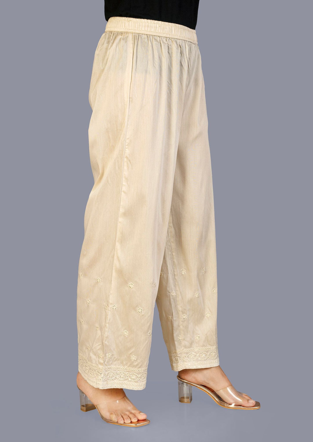 Embroidered Cream Cotton Palazzo 2