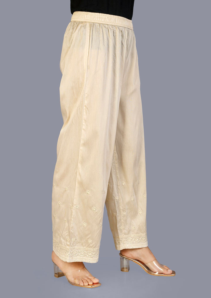 Embroidered Cream Cotton Palazzo 2