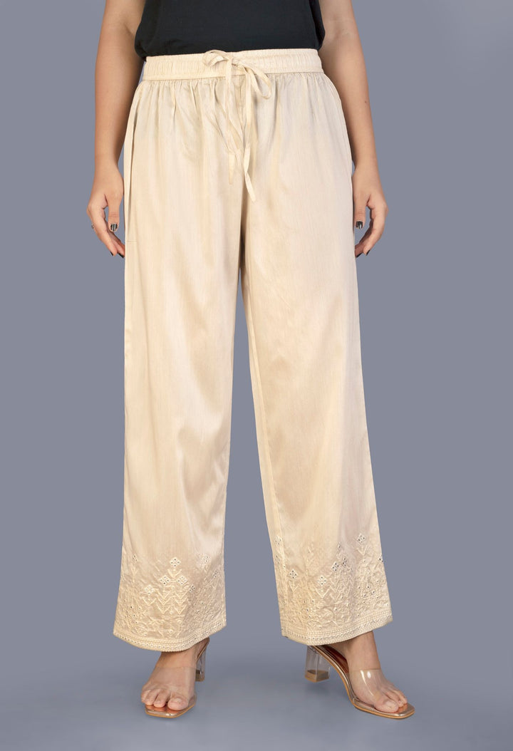 Embroidered Cream Cotton Palazzo