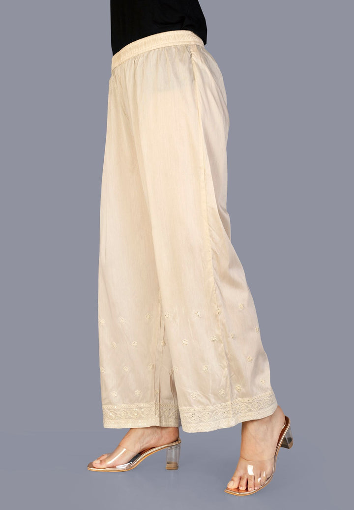 Embroidered Cream Cotton Palazzo 2