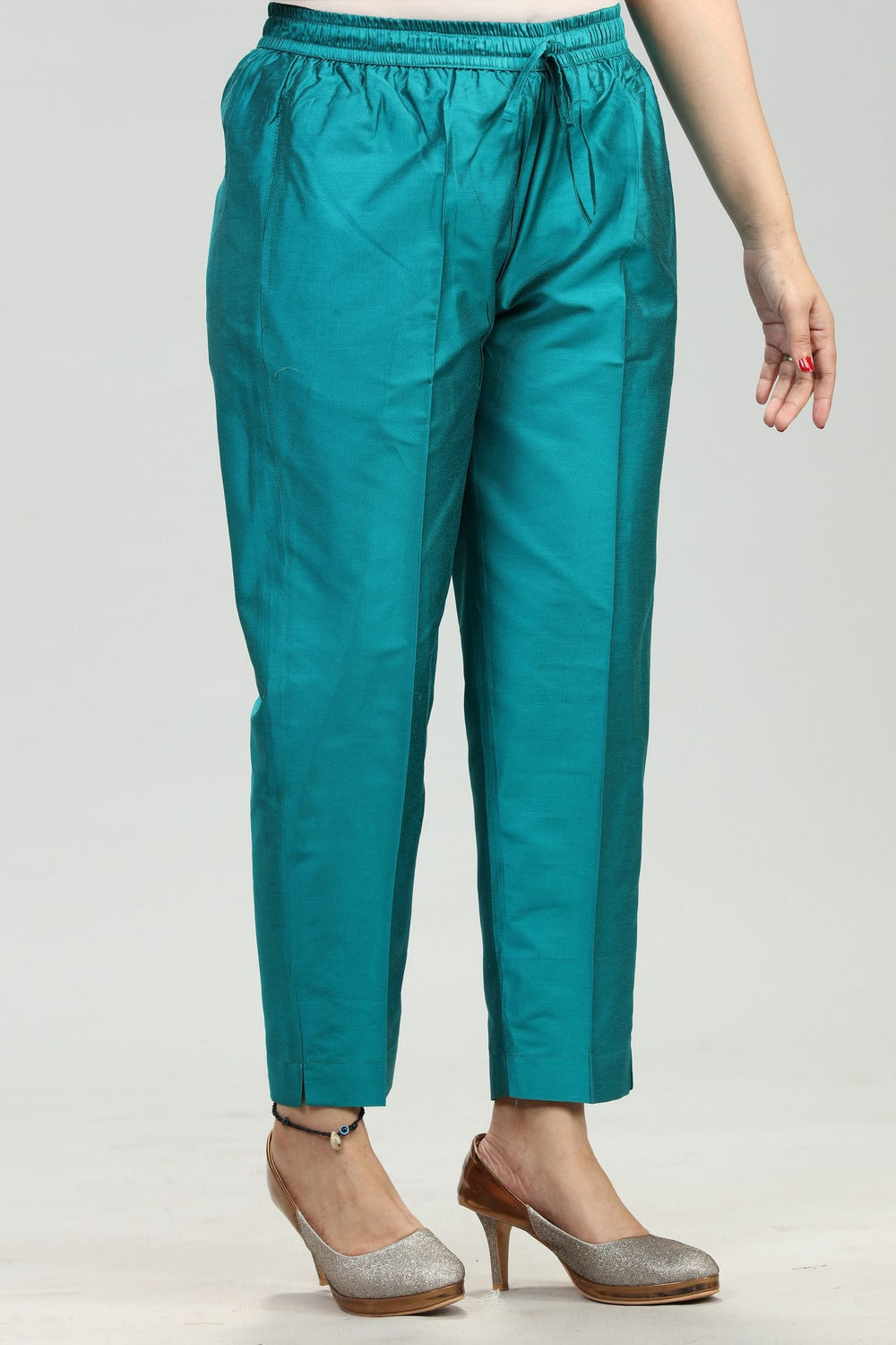 Teal Cotton Silk Pant