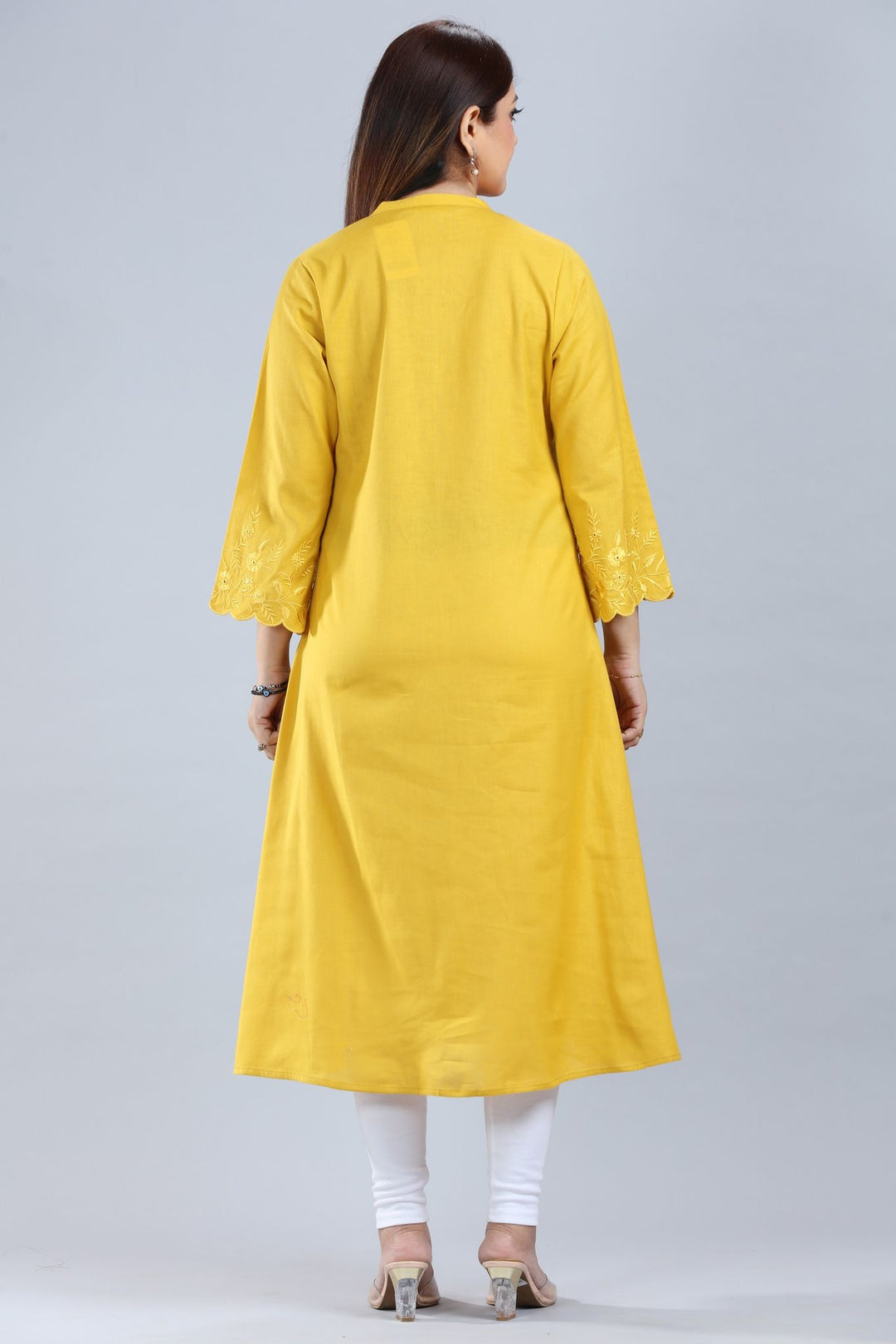 Mustard Cotton A-Line Pintex Kurta