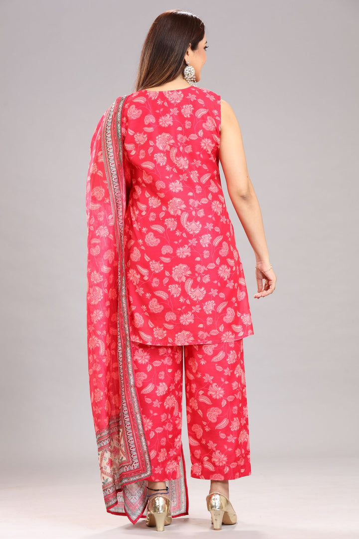 Pearl Pink Chanderi Straight Embroidered Kurta Pant Suit Set