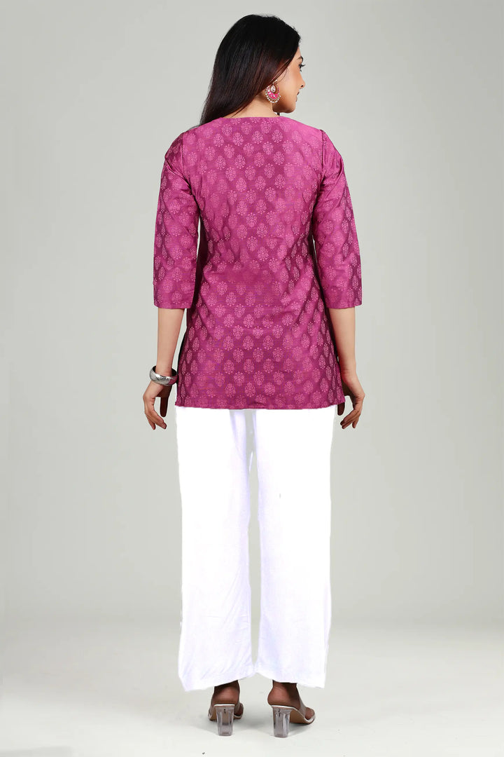 Light Purple PolySilk Straight Embroidered Short Kurta