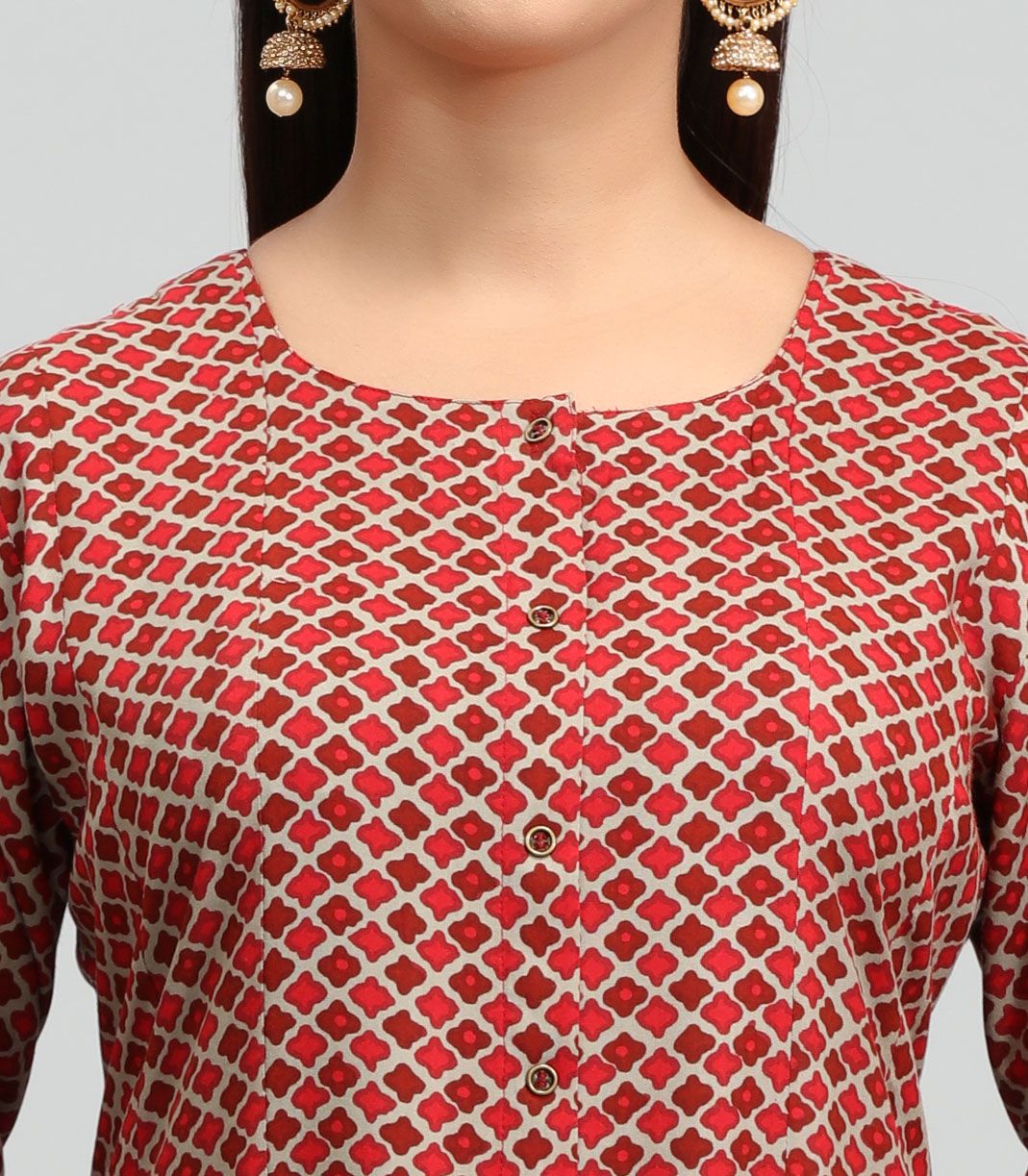 Maroon Rayon A Line Printed Kurta