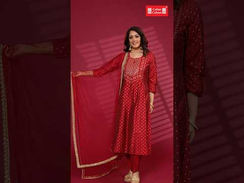 Red PolySilk A Line Embroidered Kurta Pant Suit Set