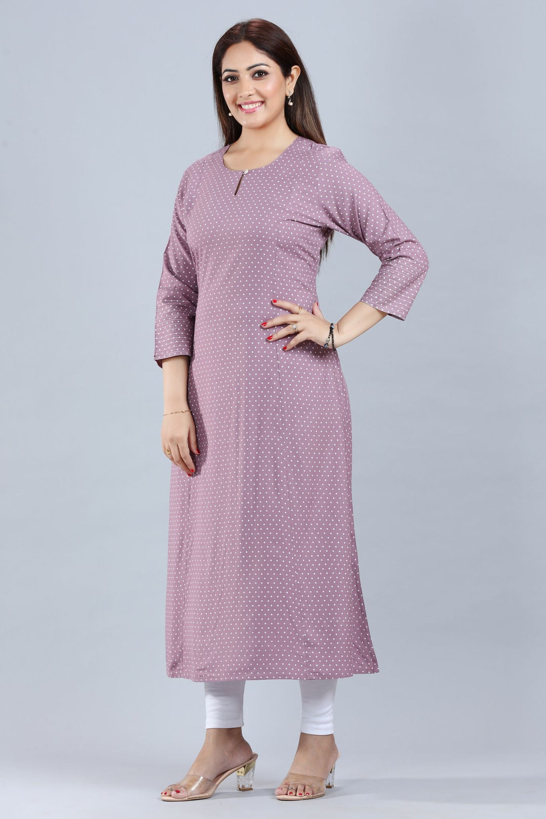 Light Purple Rayon A Line Printed Kurta