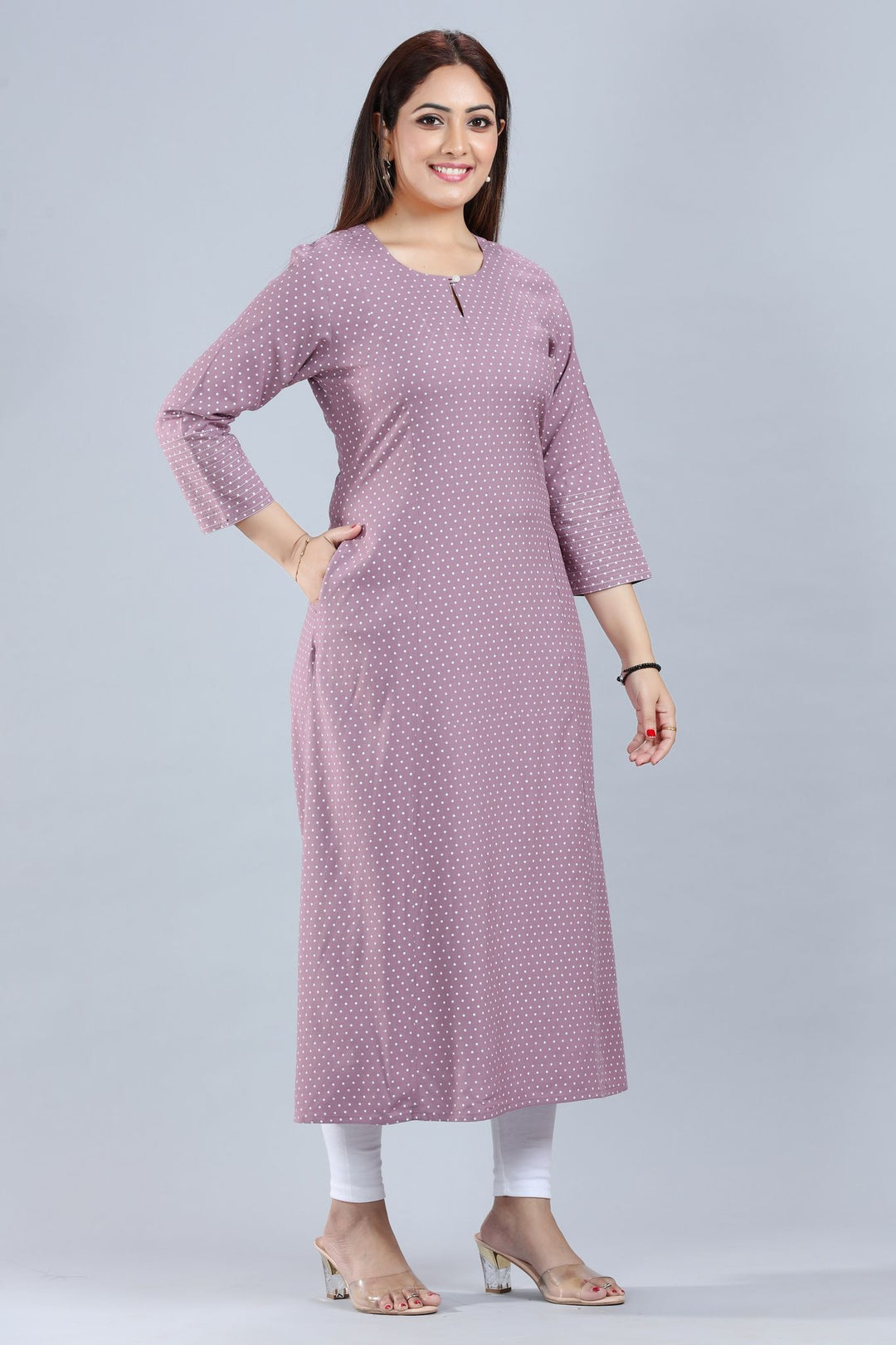 Light Purple Rayon A Line Printed Kurta