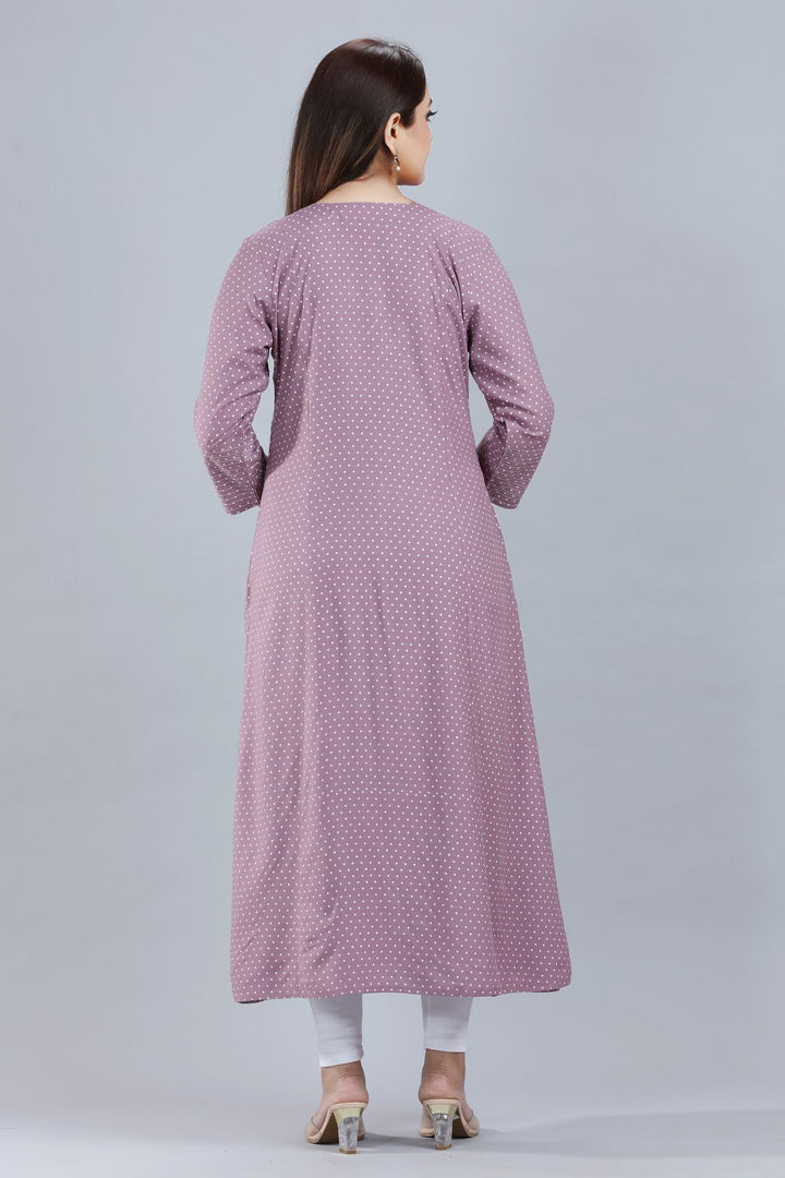 Light Purple Rayon A Line Printed Kurta