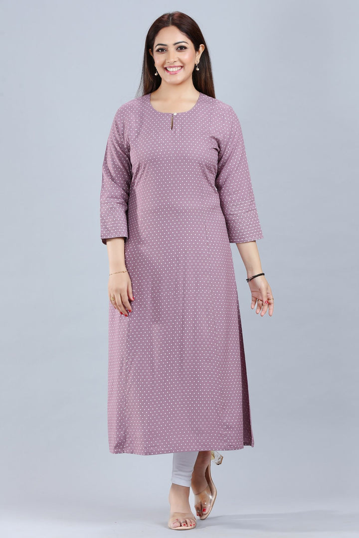 Light Purple Rayon A Line Printed Kurta