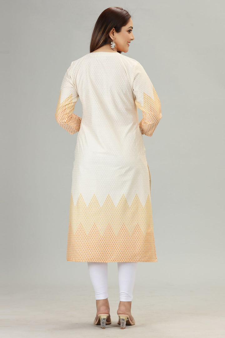 Off White Cotton Straight Embroidered Kurta