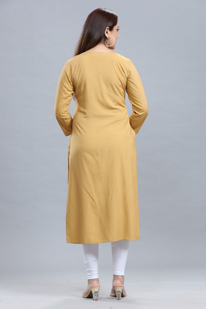 Beige Rayon Straight Embroidered Kurta