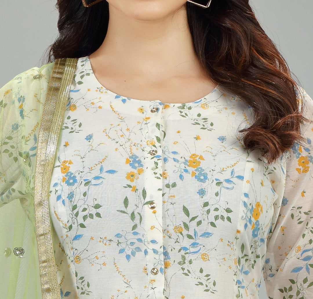 Riya Off White Cotton Chanderi Suit Set