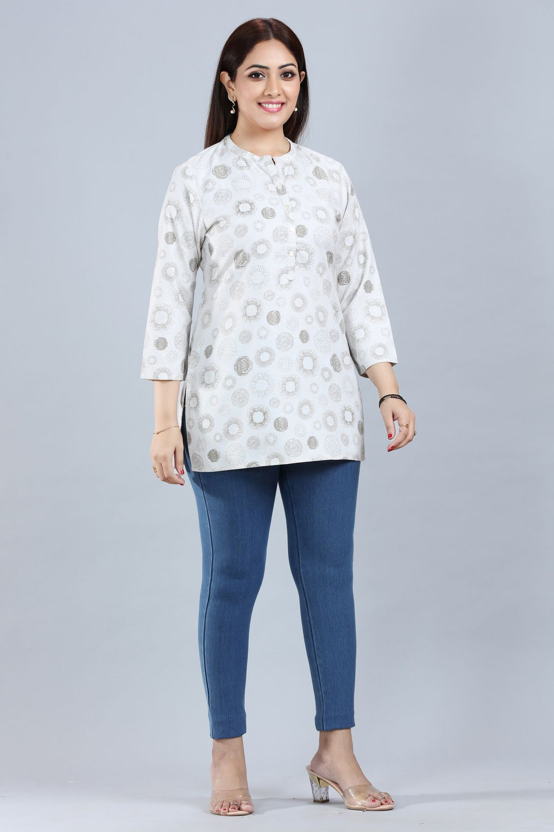 Ruhika Off White Cotton Short Kurtis