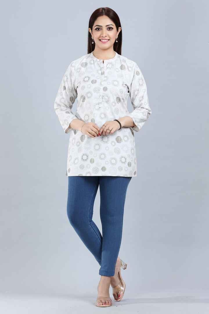 Ruhika Off White Cotton Short Kurtis