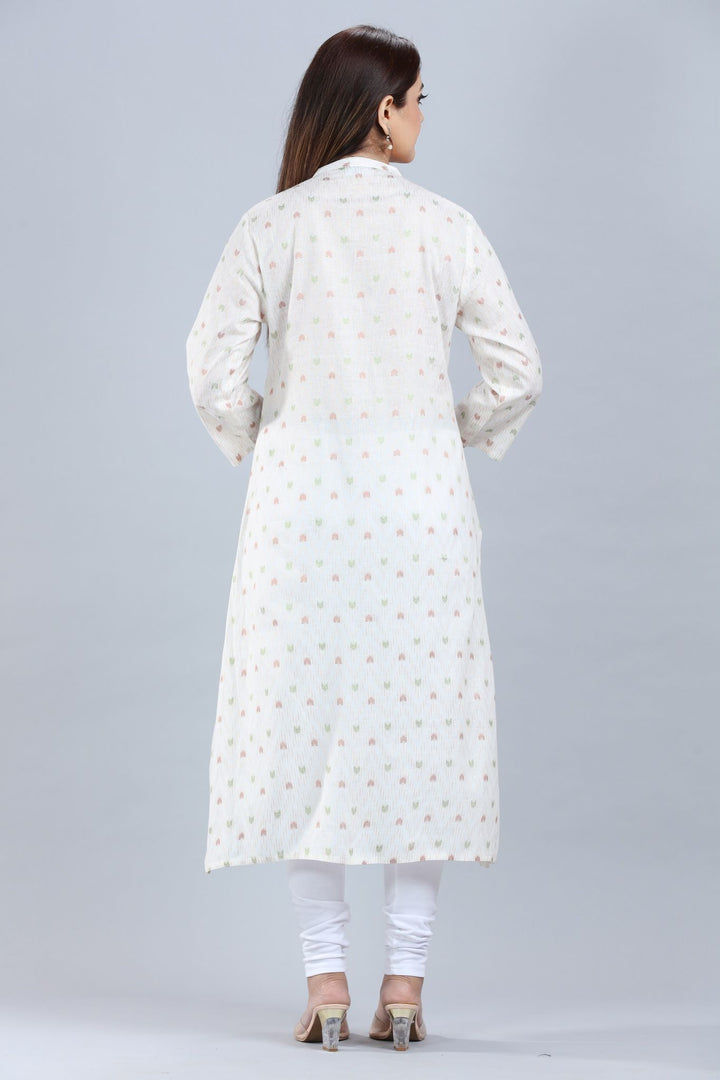 Cream Cotton A Line Printed Kurta