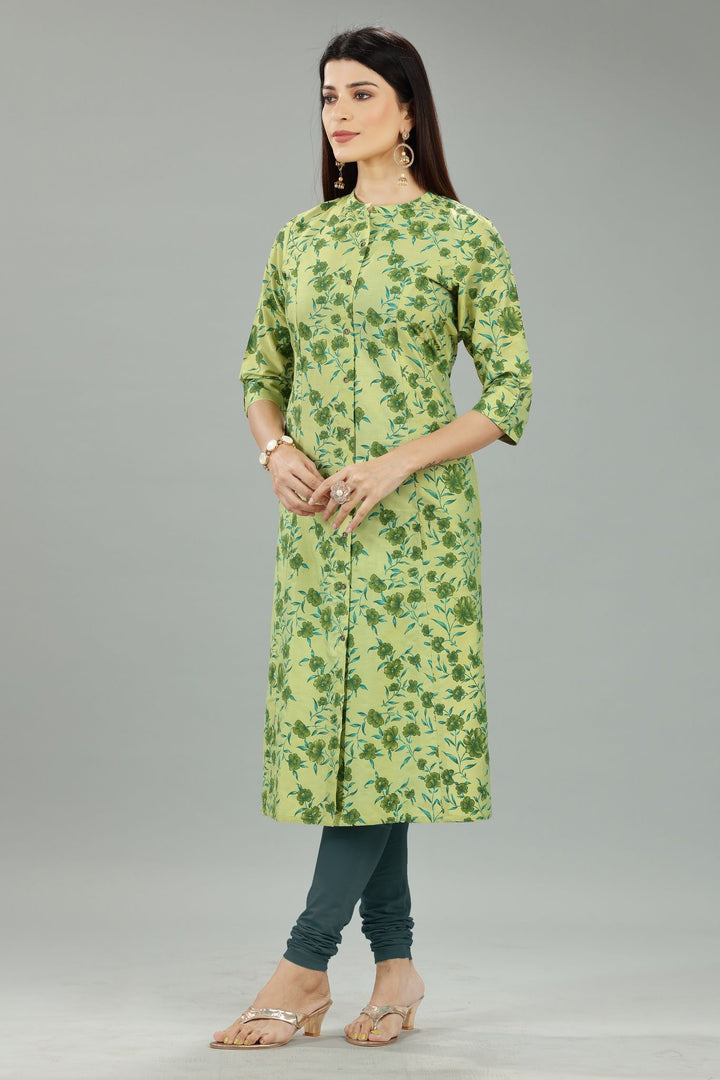 Parrot Green Rayon A Line Printed Kurta