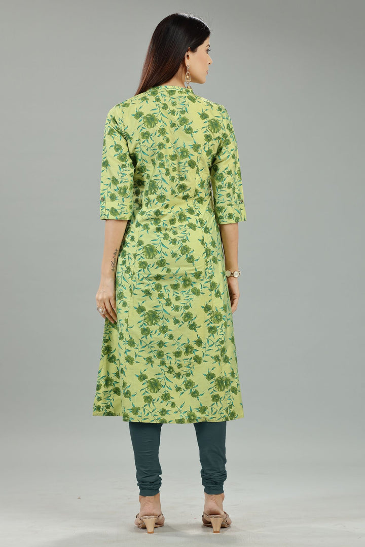 Parrot Green Rayon A Line Printed Kurta