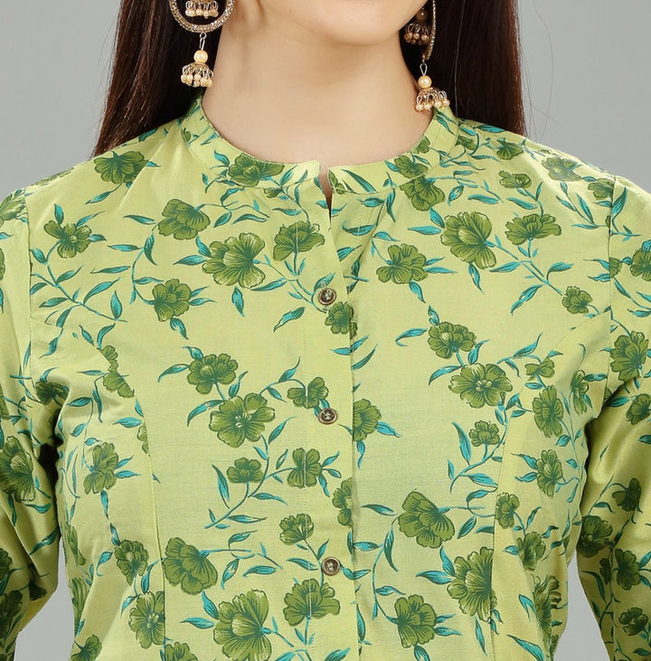 Parrot Green Rayon A Line Printed Kurta