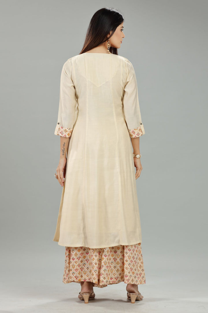 Saaisha Cream Chanderi Embroidered Suit Set