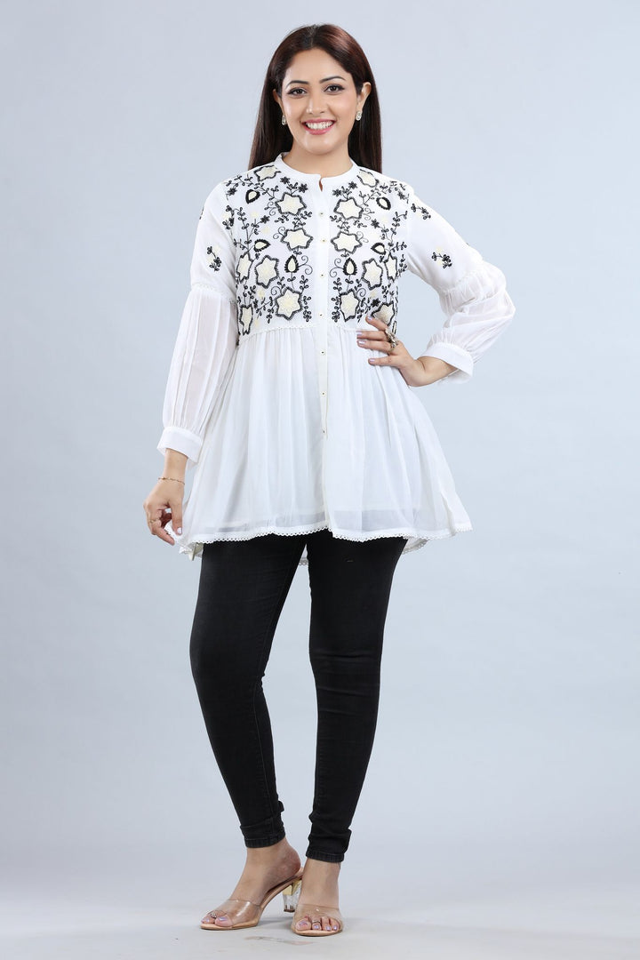 Sadvitha Off White Georgette Short Kurti