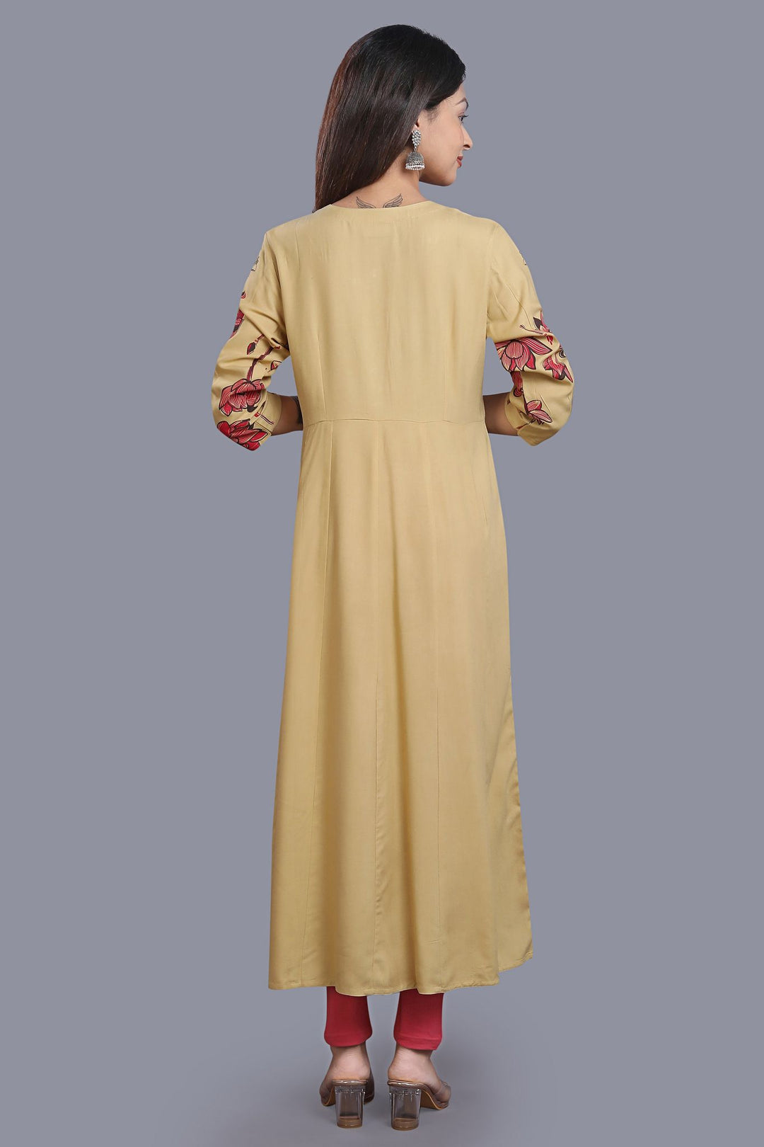 Beige Rayon A Line Printed Kurta