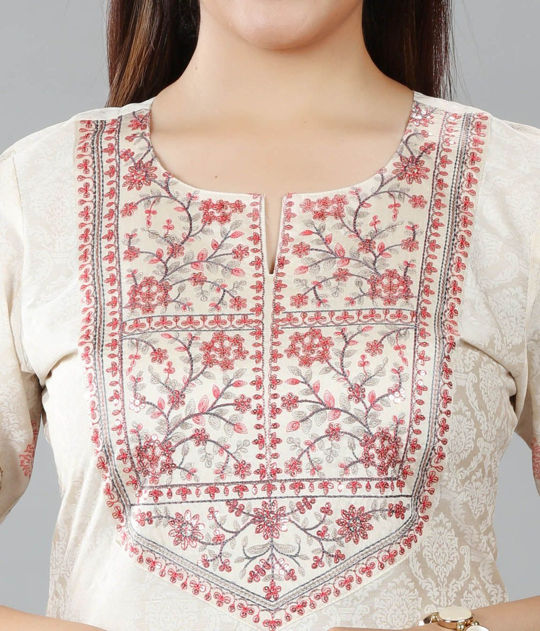 Off White Cotton Silk Embroidered Straight Kurta