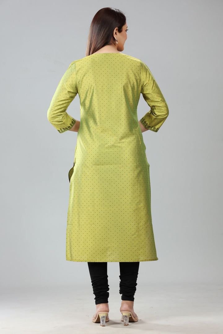 Neon Green Cotton Silk Printed Straight Kurta