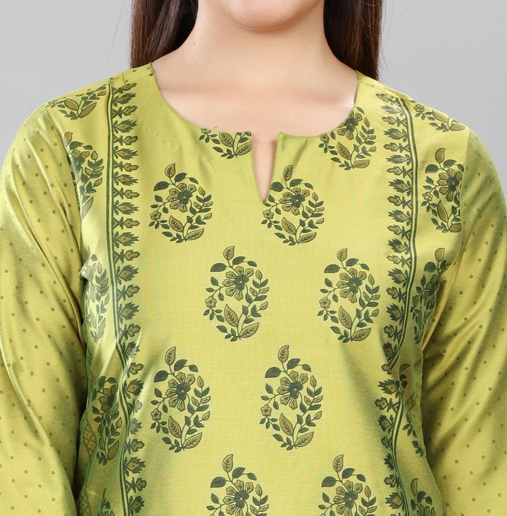 Neon Green Cotton Silk Printed Straight Kurta