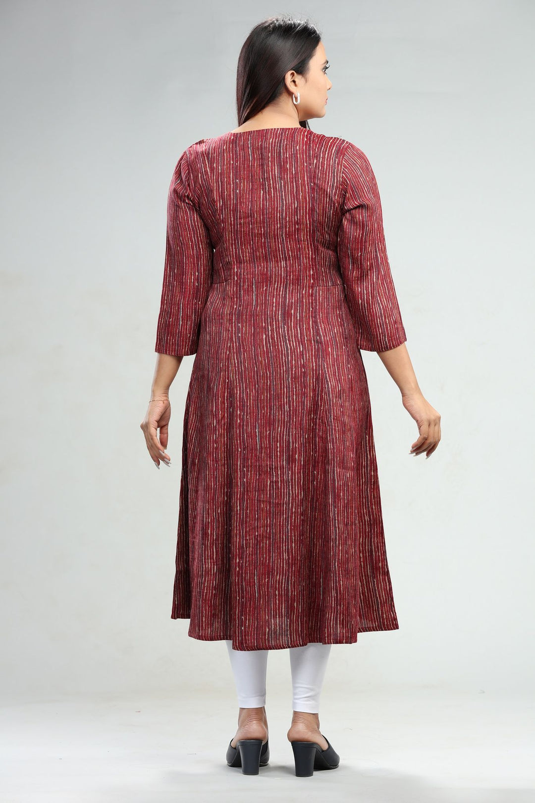 Maroon Cotton A Line Embroidered Yarndyed Kurta