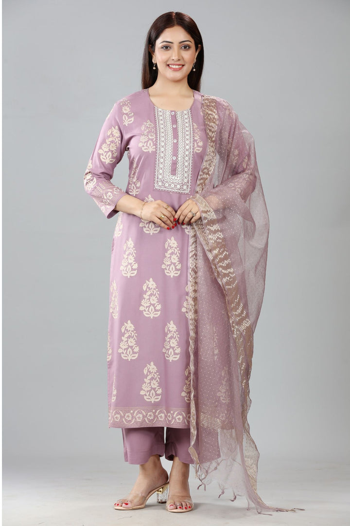 Sefa Light Purple Cotton Suit Set