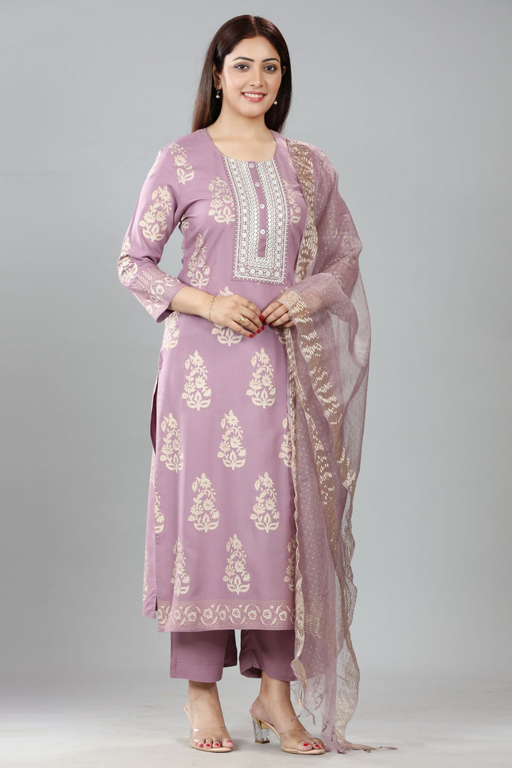 Sefa Light Purple Cotton Suit Set