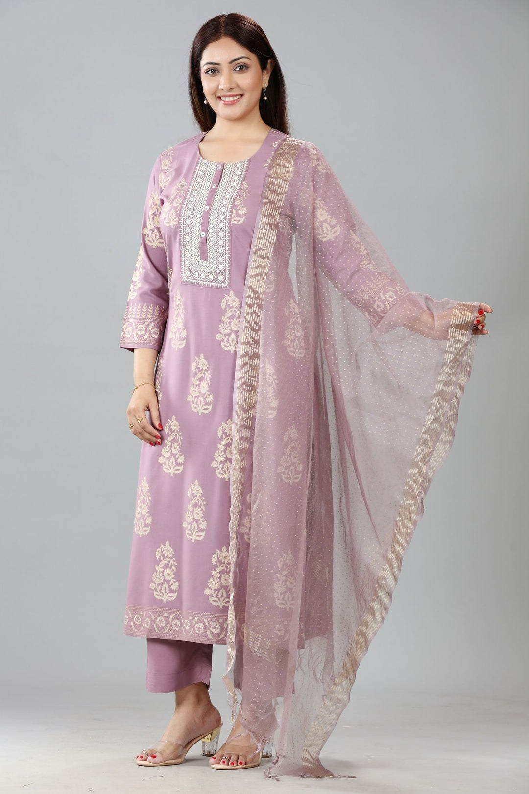 Sefa Light Purple Cotton Suit Set