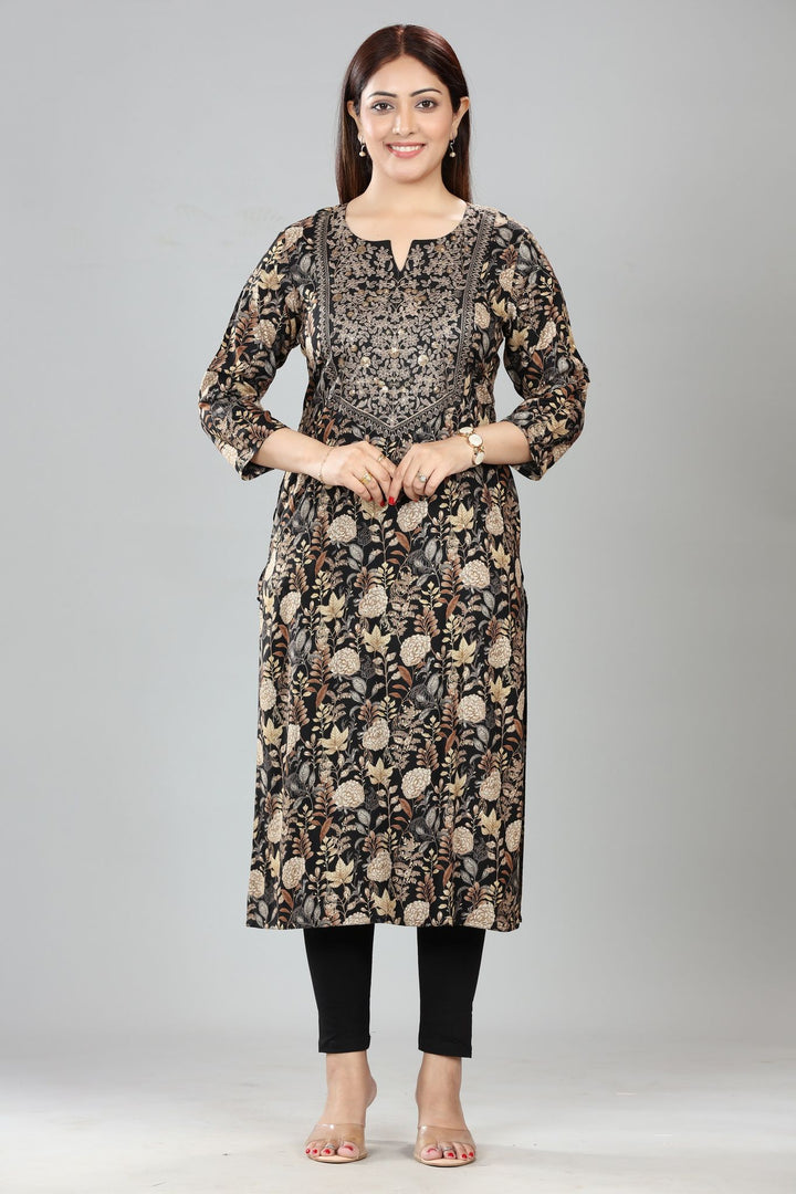 Seher Black Rayon Embroidered Straight Kurta