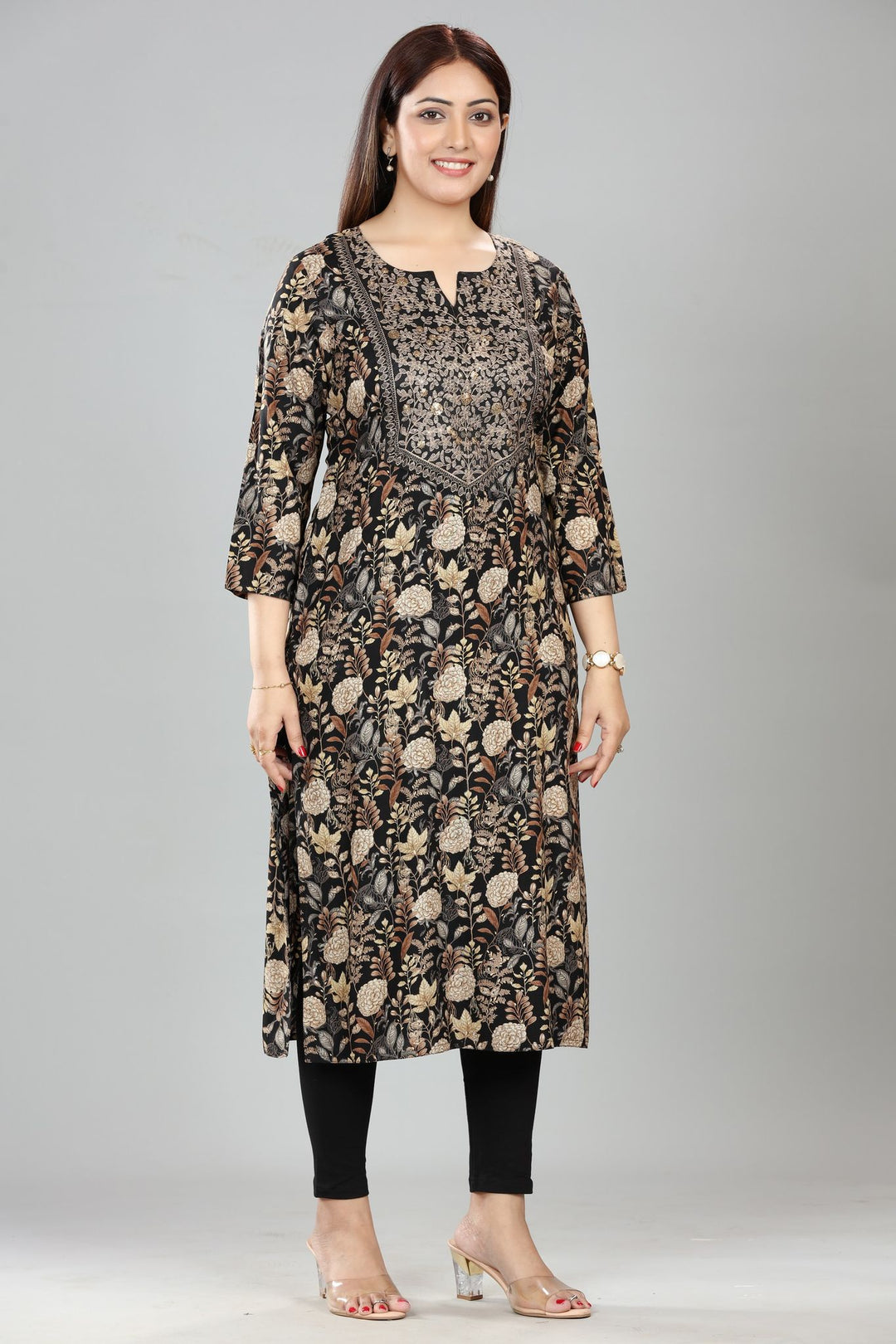 Seher Black Rayon Embroidered Straight Kurta