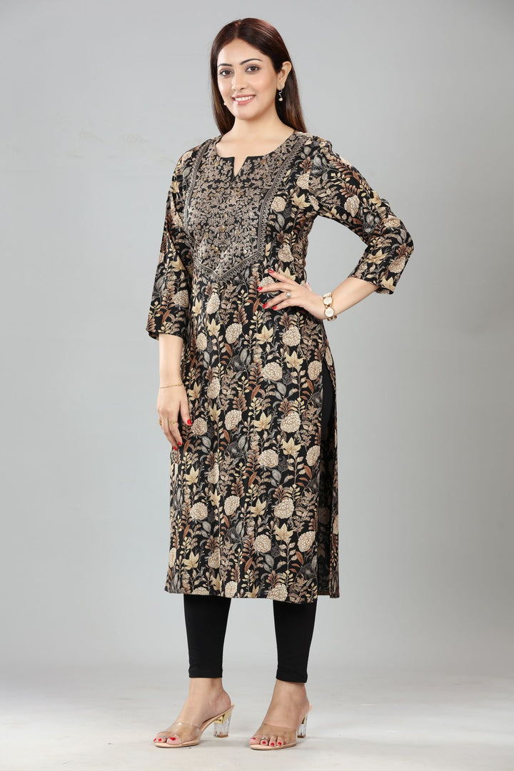 Seher Black Rayon Embroidered Straight Kurta