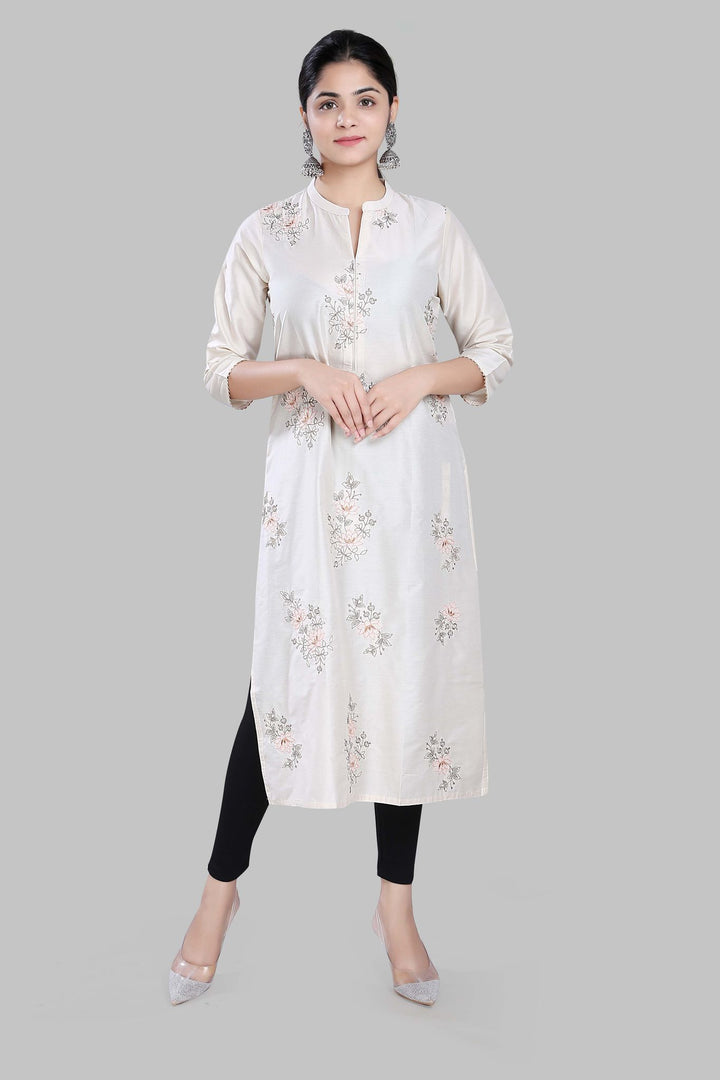 Shahida Cream Cotton Silk Straight Kurtis