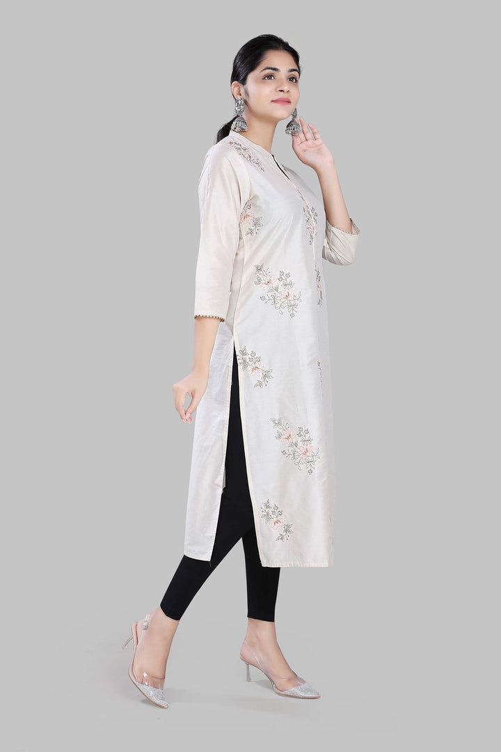 Shahida Cream Cotton Silk Straight Kurtis