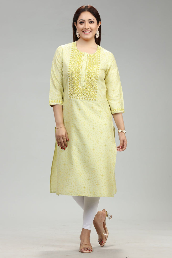 Lime Green Rayon Straight Embroidered Kurta