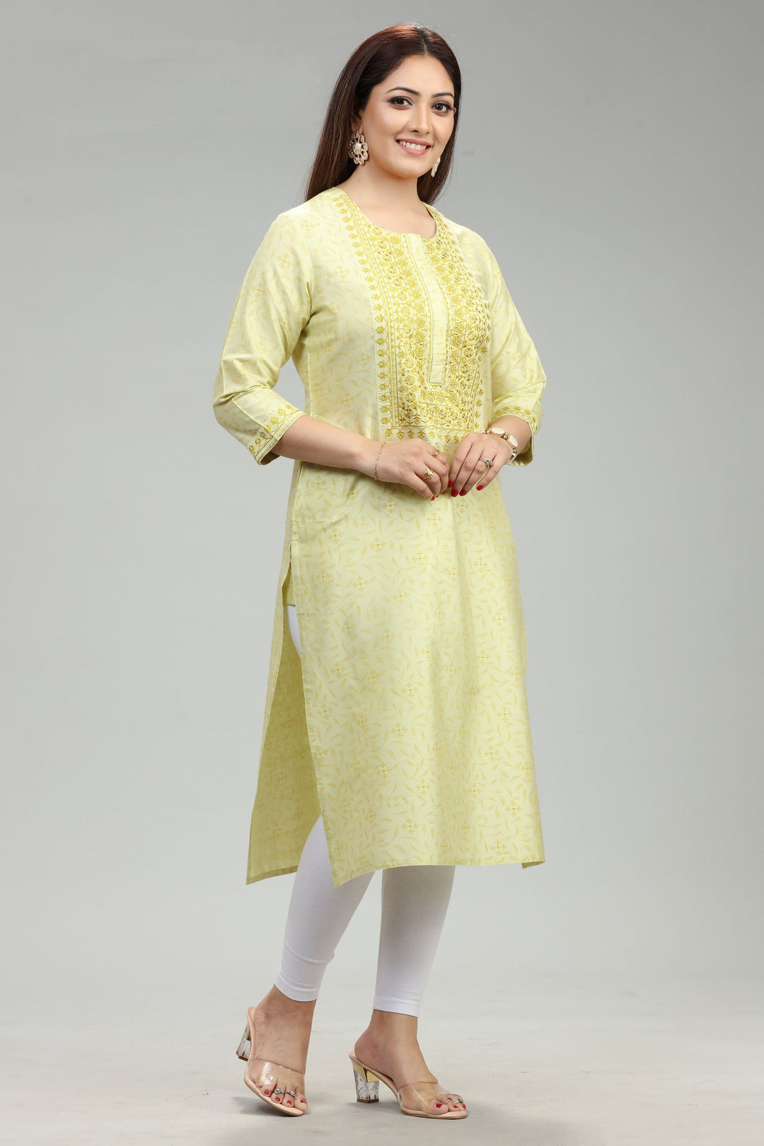 Lime Green Rayon Straight Embroidered Kurta