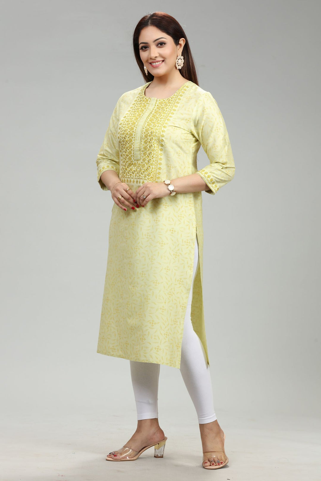 Lime Green Rayon Straight Embroidered Kurta