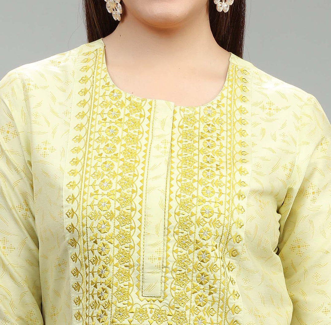 Lime Green Rayon Straight Embroidered Kurta