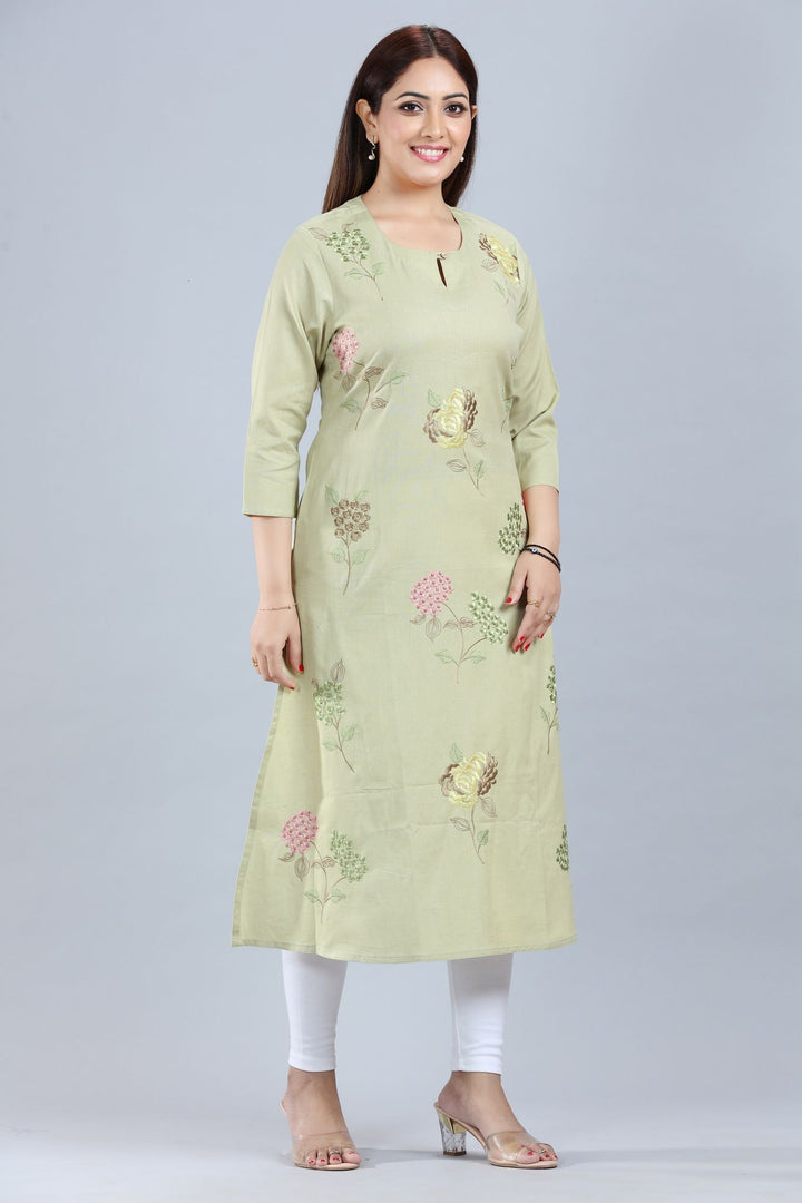 Shitija Pastel Green Cotton Embroidered Kurta