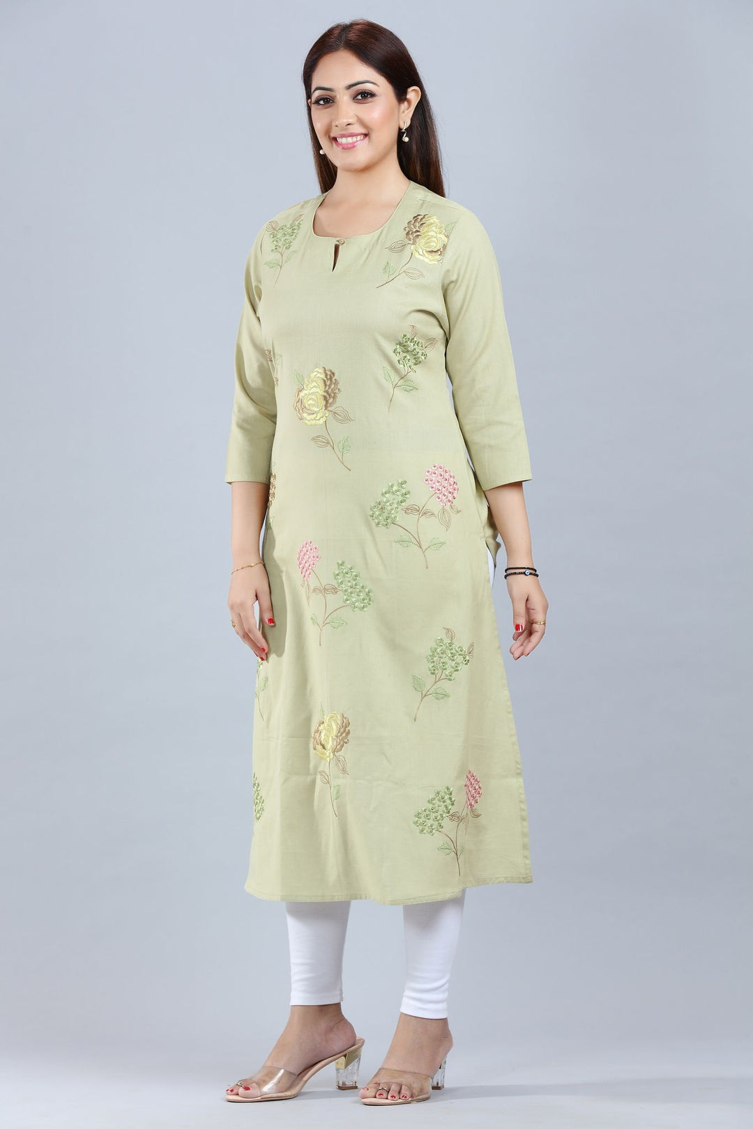 Shitija Pastel Green Cotton Embroidered Kurta