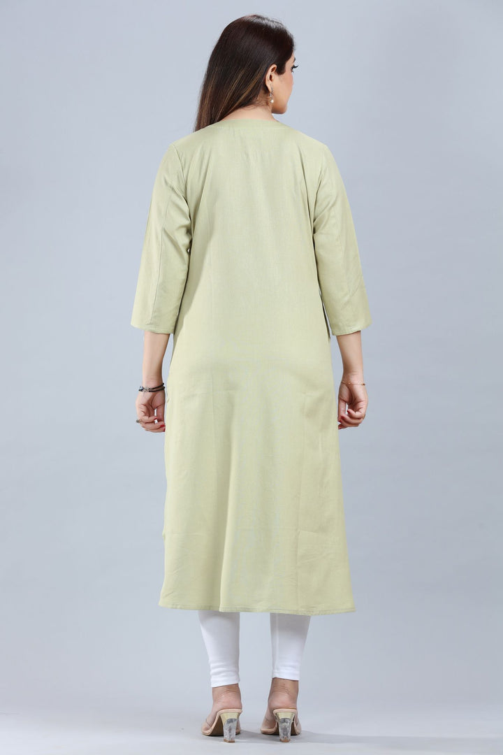 Shitija Pastel Green Cotton Embroidered Kurta