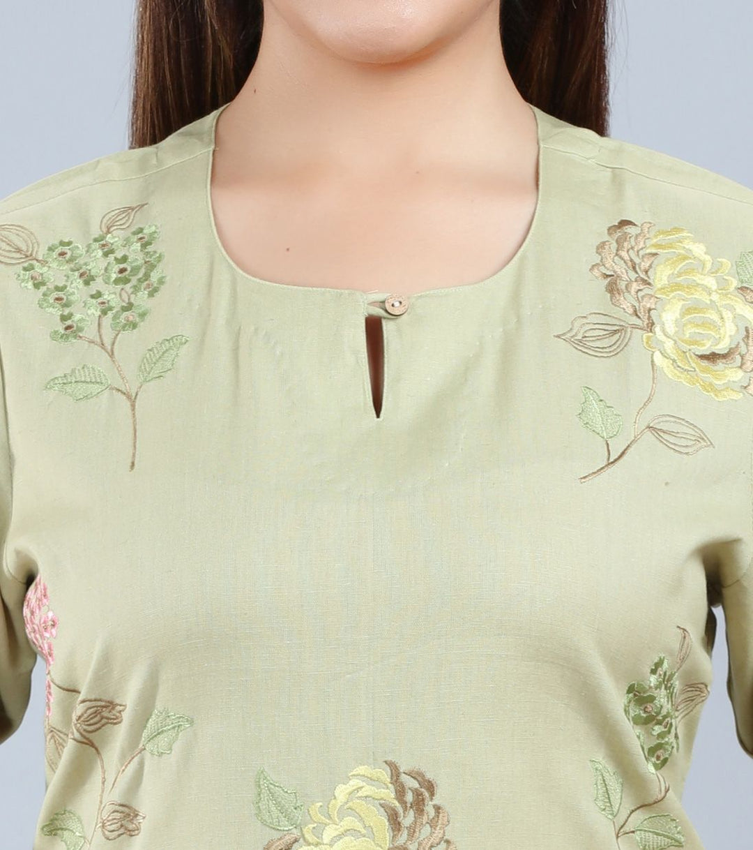 Shitija Pastel Green Cotton Embroidered Kurta