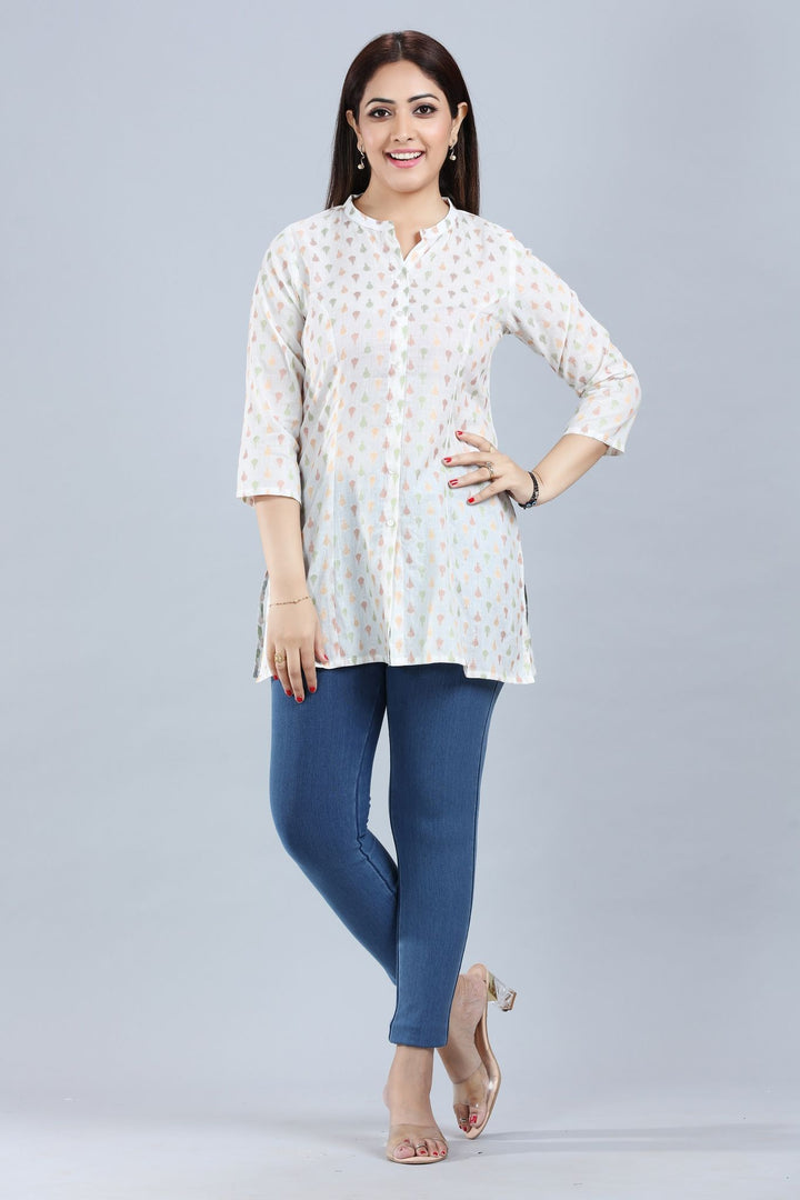 Shubhra White Cotton Short Kurtis For women