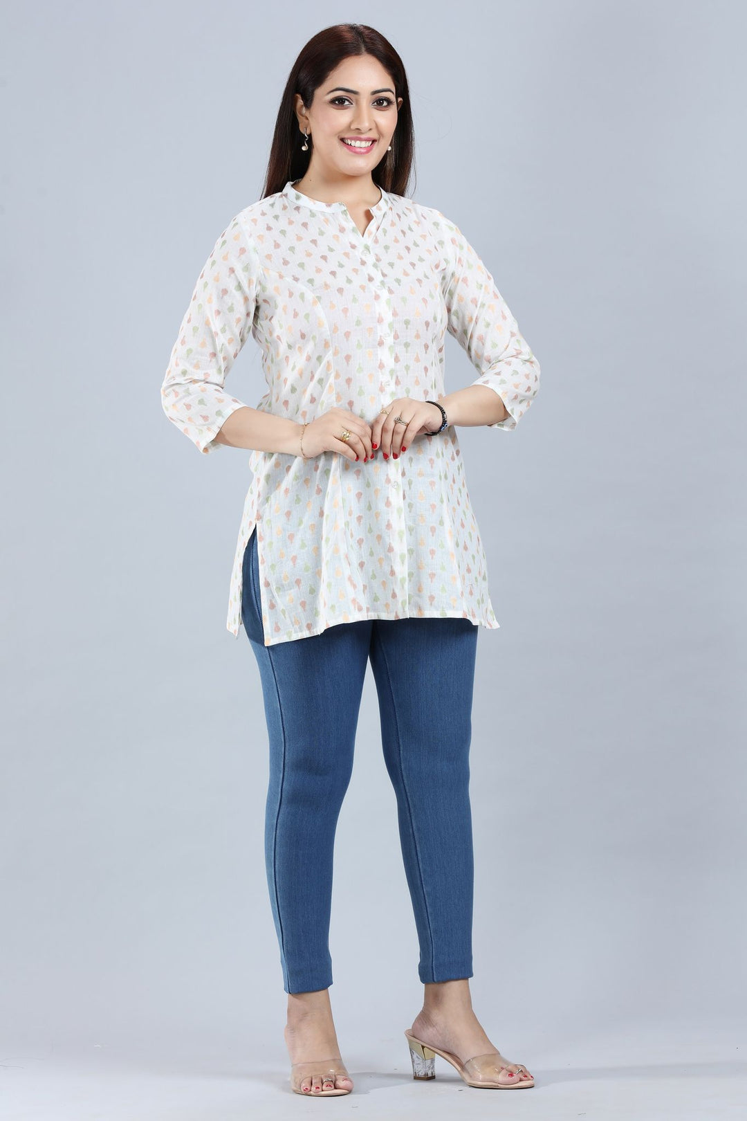 Shubhra White Cotton Short Kurtis