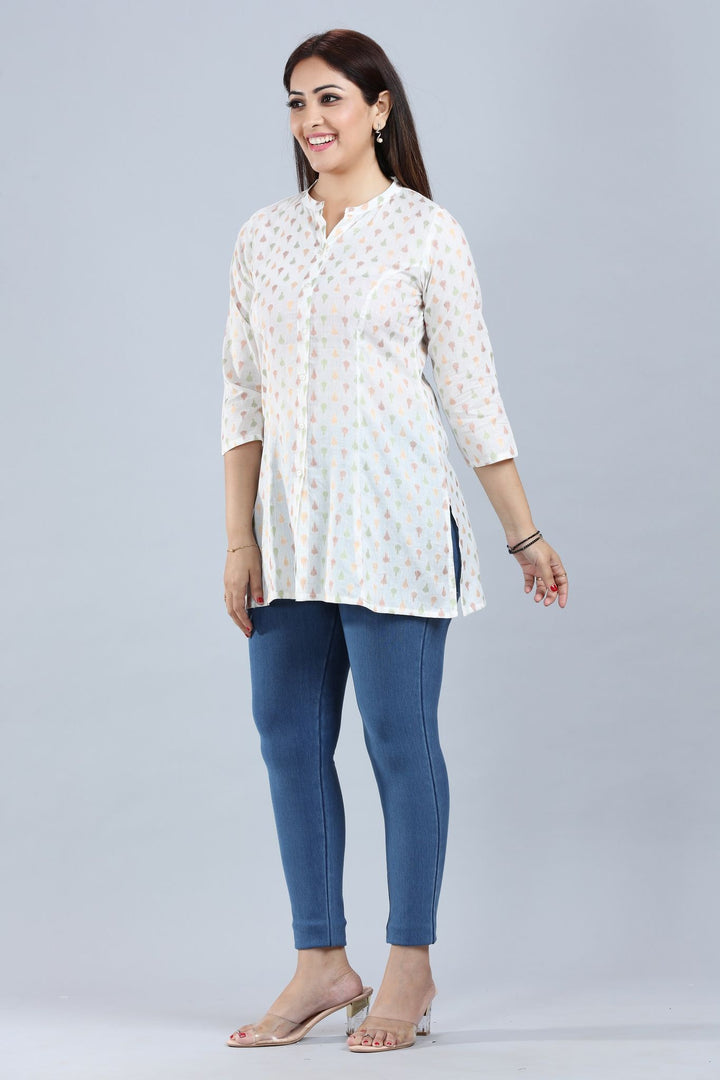 Shubhra White Cotton Short Kurtis