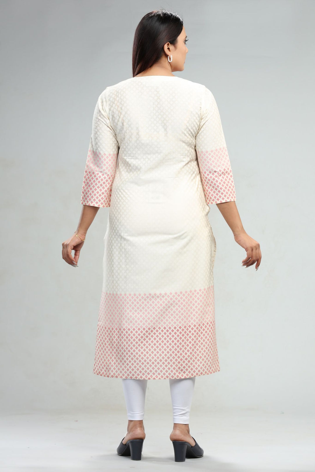 Cream Cotton Straight Embroidered Kurta